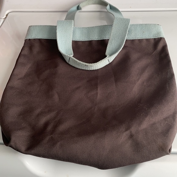 Gap purse shoulder bag tote brown canvas handbag blue handles beach pocketbook - Picture 6 of 8